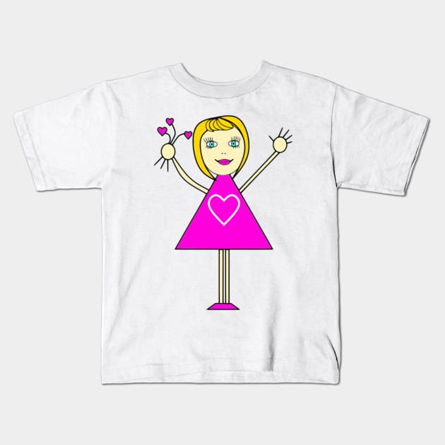 Cute Girl with Bouquet of Pink Hearts Kids T-Shirt by Michelle Le Grand